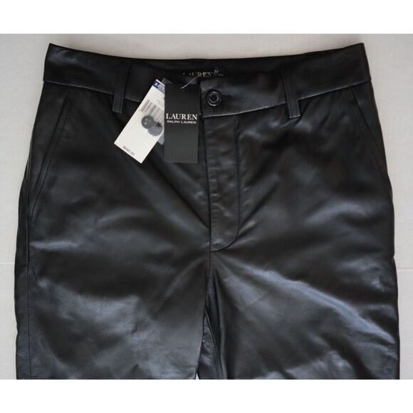 Lauren Ralph Lauren Women's Sz 6 Black Lamb Leather Cropped High Rise Pants - Picture 5 of 13